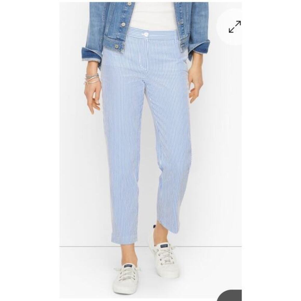 Talbots New Plus High Rise 100% Cotton Perfect Crop Pant Blue White Stripes 16W